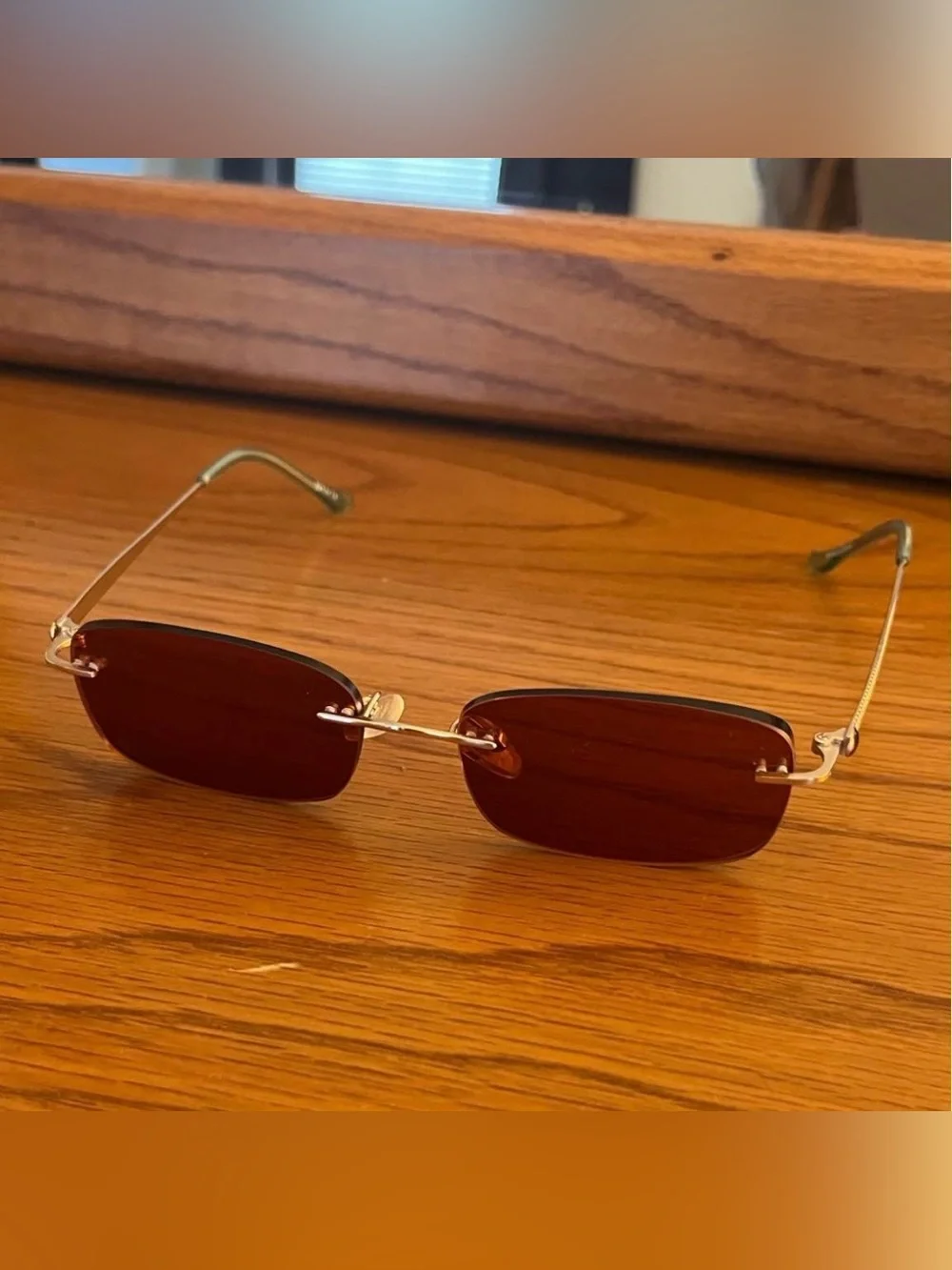 Rimless Gold-Frame Sunglasses with Brown Lenses